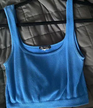 Zara Blue Ribbed Sleeveless Tank Top thumbnail 1