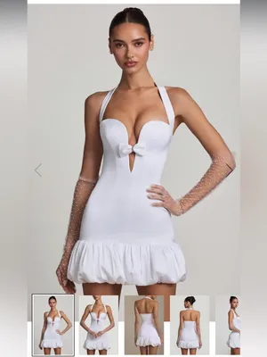 Oh Polly White Halter Mini Dress with Bow Detail thumbnail 2
