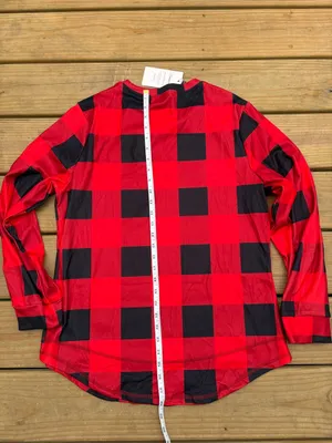 Fantaslook Women’s Small Red Black Buffalo Plaid Tunic Sweatshirt NWT thumbnail 7
