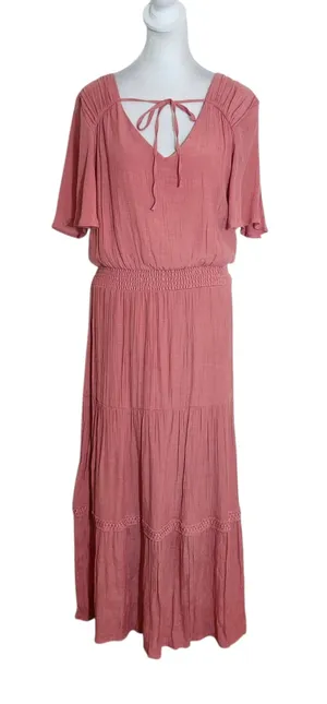 Luxology Dusty Pink Tiered Maxi Dress Size Large Wedding Guest Dress thumbnail 1