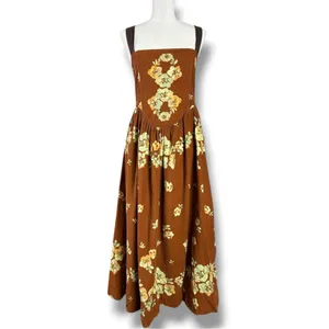 Free People Dainty Cottage Micro Corduroy Until Dawn Midi Dress Brown Large thumbnail 9