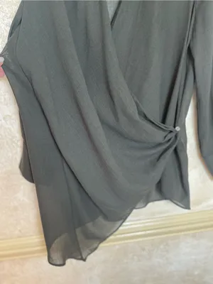 Zara Dark Green Wool Blend Draped Asymmetrical Avant Garde Long Wrap Blouse L thumbnail 13