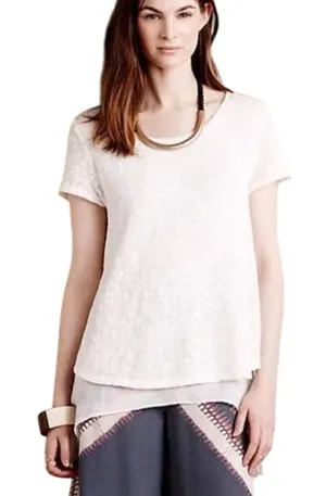Meadow Rue Anthropologie‎ White Layered Knit Tunic Top XS Short Sleeve Flowy thumbnail 1