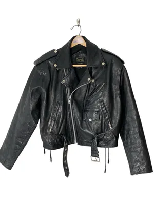 VINTAGE SARAH Black Leather Moto Jacket Size L thumbnail 6