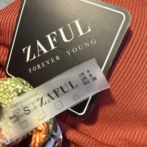 NWT ZAFUL Womens Ribbed Triangle Boho Print High Cut Swimsuit Coffee Small thumbnail 7