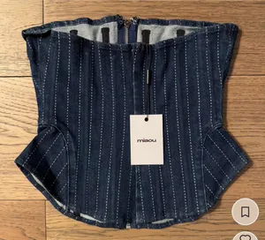 Revolve New with tags - MIAOU Riley Denim Pinstripe Zip Front Strapless Grunge Corset Top Small thumbnail 4