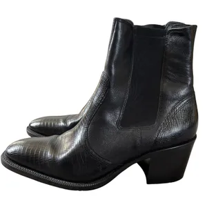Hunt Club Cheyenne Chelsea Boots‎ Sz 8.5 Black Leather Crocodile Western Heeled thumbnail 1