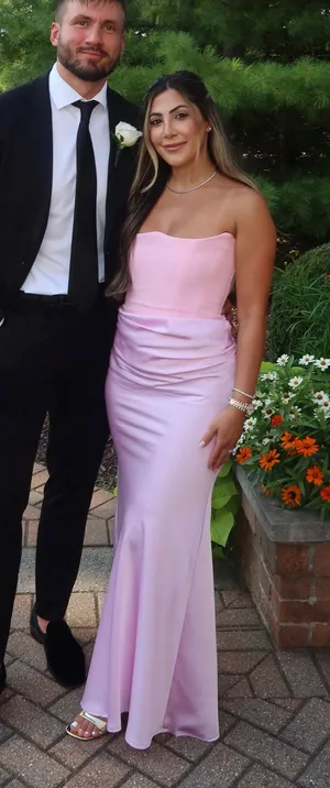 Almond Muse Pink Corset Satin Maxi Dress thumbnail 1
