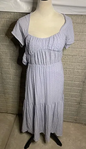 Lush NWOT Womens Purple Smocked Peasant Tiered Maxi Dress Size‎ Medium thumbnail 1
