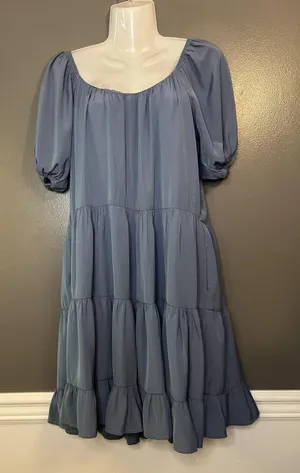Pinch Dress Womens Small Blue Tiered Babydoll Puff Sleeve Ruffle Hem 3822D thumbnail 1