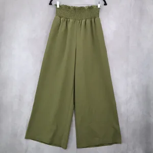 Green Wide Leg Boho Comfy Pull On Straight Leg High Rise Trousers Pant S Small‎ thumbnail 2