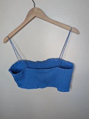 Maeve By Anthropologie Blue Smocked Cotton Crop Top Large thumbnail 7