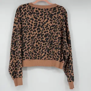 Aerie Leopard Print Cropped Sweatshirt Brown Black Size Medium Oversized thumbnail 2