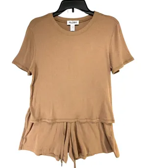Filoro Ribbed Knit Lounge Set Women L Brown 2 Pc Top Shorts Cozycore Casual Chic thumbnail 1