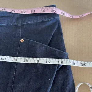 ModCloth Denim Skirt Large High Waisted Button Jean Retro 70s Dark Wash Preppy thumbnail 14