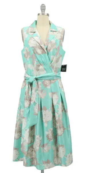 NWT JH Collectibles Floral Belted Faux Wrap Collared Sleeveless Midi Dress 12 thumbnail 1