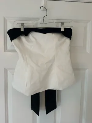 ZARA Strapless Bow Tube White Top Black Velvet thumbnail 3