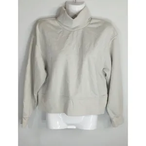 Zara Taupe‎ Sweatshirt Women's Small Mock Neck Cropped Cotton Loungewear Casual thumbnail 2