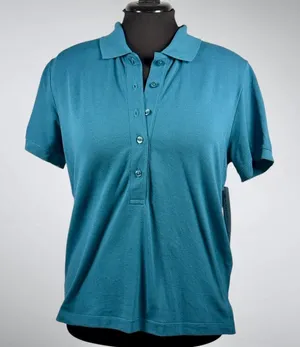 Women’s Athleta 5 Button Teal Pique Polo Size Medium NWT thumbnail 1