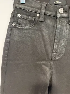 7‎ for all mankind high rise black coated slim kick out jeans thumbnail 2