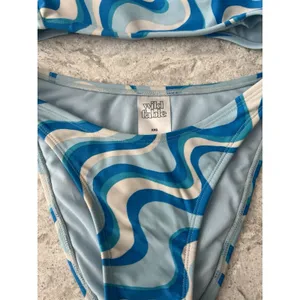 Wild Fable Blue Wavy Psychedelic Print‎ Bikini Set Square Neck High Leg Size XXS thumbnail 4