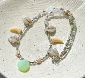Handmade unique fairy nature boho vintage cottage style quality Czech glass beads necklace💚🍃💐 thumbnail 1