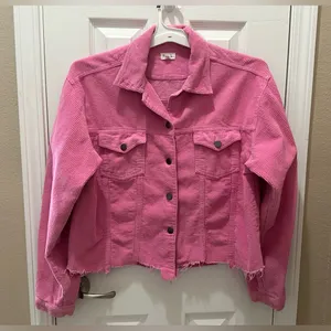 POL Barbie pink corduroy distressed jagged edge jacket size Medium thumbnail 8