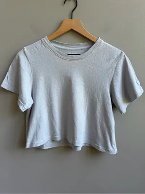 SET Active Crewneck Short Sleeve Baby Blue Baby Tee Medium 100% Cotton Crop Top thumbnail 2