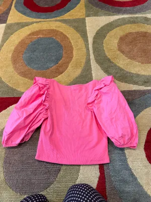 Zara Women Pink Puff Sleeve Ribbed Square Neck Crop Top Preppy Style Size Medium thumbnail 4