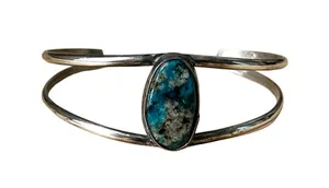 Vintage Sterling Silver and Turquoise Cuff Bracelet, Delicate Turquoise Cuff thumbnail 1