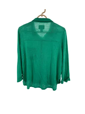 Sigrid Olsen Green Women's Lightweight 100% linen button front top M casual thumbnail 2