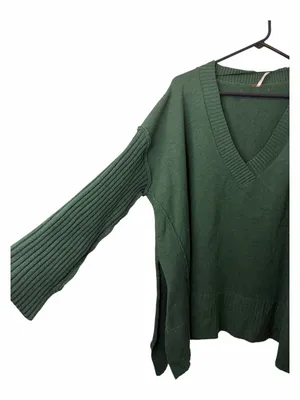 Free People Orion A-line Green V-neck Tunic Sweater thumbnail 3