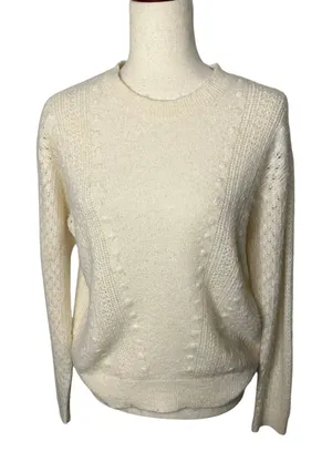 LOFT Women’s Medium Ivory Cream Textured Knit Crewneck Sweater Cozy Classic thumbnail 1