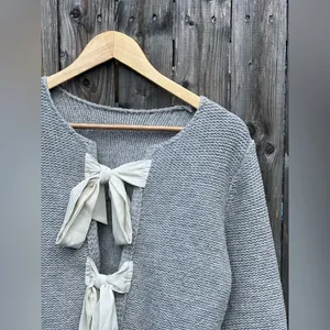 COMMENSE Crew Neck Bow Knit Top Gray Size M thumbnail 11