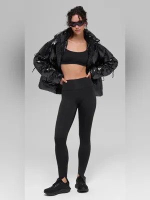 Alo Yoga Glossy Stunner Puffer Hooded Jacket Fall Coat Black Size XS thumbnail 4