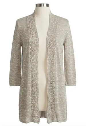 Cynthia Rowley Linen Cardigan Sweater Duster Open Knit Taupe Womens Medium NWOT thumbnail 1