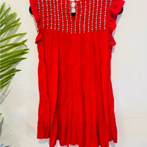 Red Ruffled Women's Dress thumbnail 3