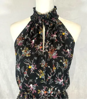 Express high mock neck smocked black ditsy floral midi dress size medium thumbnail 5