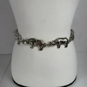 Boho Festival Chain Belt Silver Rhinoceros Safari Animal Statement Y2K Style thumbnail 2
