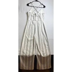Love Tree Womens Wide Leg Jumpsuit White Black Striped Criss Cross Back Large thumbnail 4