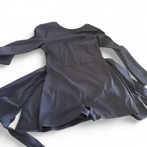 Navy Blue Long Sleeve Tie Front Romper Dress Skort thumbnail 6