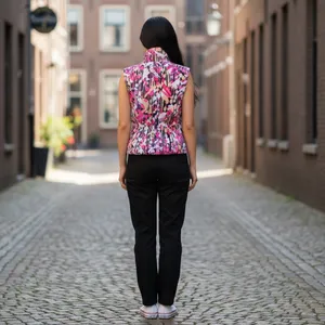 Christopher & Banks XL Pink/Black Multicolor Spring Weight zip collared Vest thumbnail 2