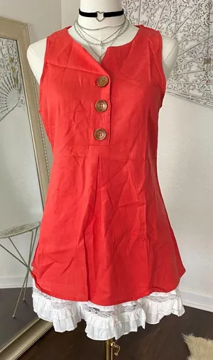 NWOT Coral Red Linen & Cotton Sleeveless Button Up Tank Top Blouse S thumbnail 1