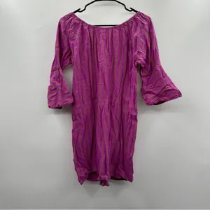 Free People Folk Town Linen Blend Purple‎ & Tan Striped Mini Dress Size S thumbnail 4