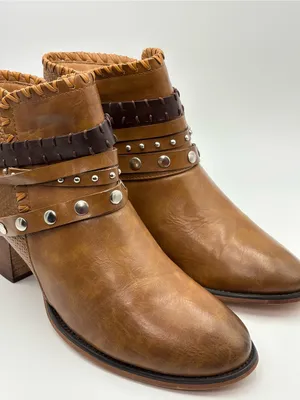 Patrizia Strappy Faux Leather Dressy Boots Studded‎ Ankle Booties Braided Strap thumbnail 3