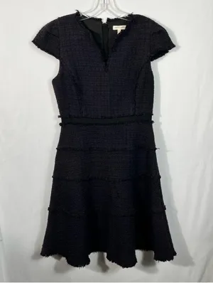 Rebecca Taylor Deep Purple Tiered Tweed Knit Fit & Flare Cap Sleeve Dress Fringe thumbnail 2