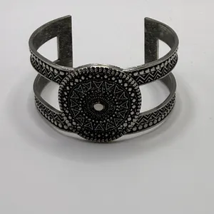 Boho Geometric Wide Cuff‎ Bracelet Adjustable Abstract Silver Tone Hippie Chic thumbnail 2