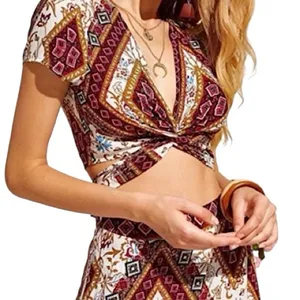 Boho Maxi Dress Boutique Crop Top & Maxi Skirt Set Viscose nwt thumbnail 4