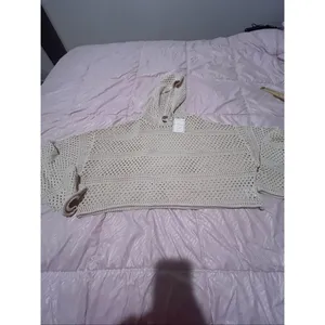 NWT Sincerely Jules Beige 2 Pc Open Knit set Hooded Flare Pants XL Vacation thumbnail 14