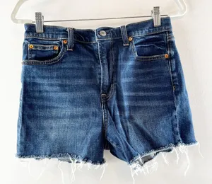 Gap Denim High Waisted Whiskered Frayed Hem Jean Short 4" Blue 28 / 6 thumbnail 1